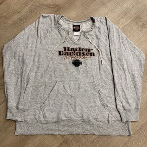 Harley Davidson Women’s Drawstring Sweatshirt Pullover Size XL Gray Biker 2008